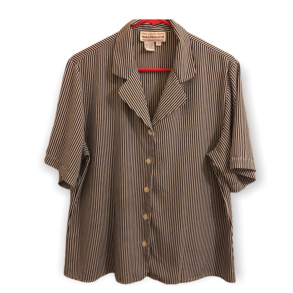 Vintage 80s black and white striped, oversized button down shirt.
